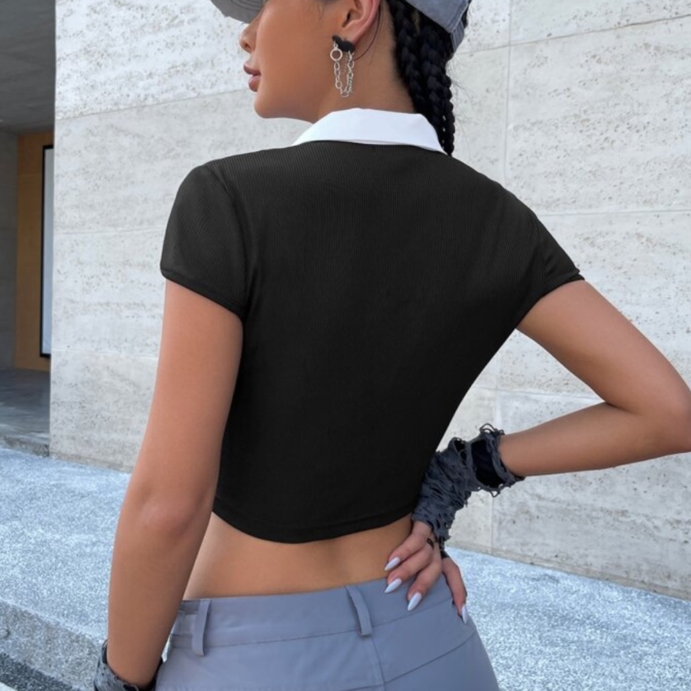 Color-block Ribbed Crop Tee - Picture 5 of 6